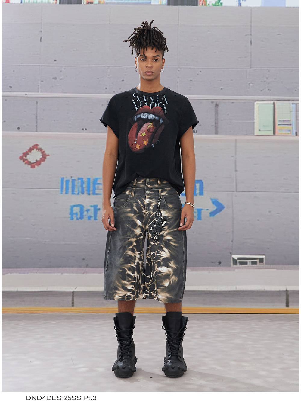 関送込 DND4DES Star Graffiti Patchwork Cartoon Shorts DND4DES Star Graffiti Patchwork Cartoon Denim Oversized Shorts