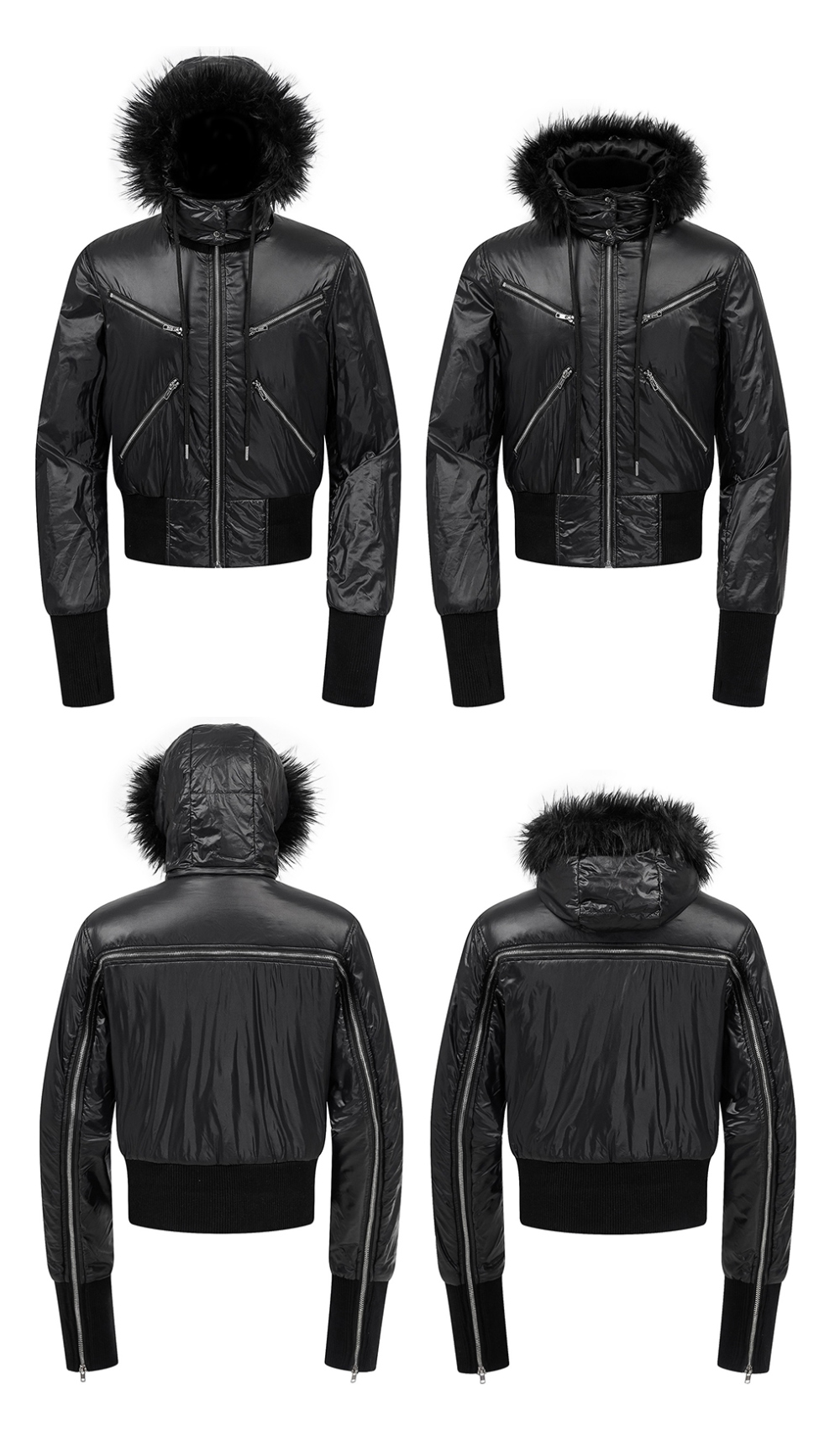 Rebel Wave Fur Collar Bomber Jacket (Black) - 비엑세스