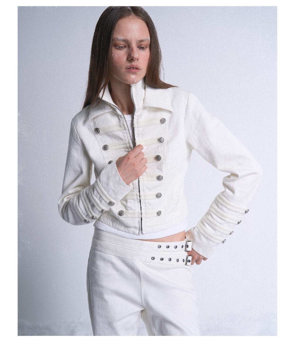 Bamboo-pattern Studded Napoleon-style Short Jacket - BCAESAR