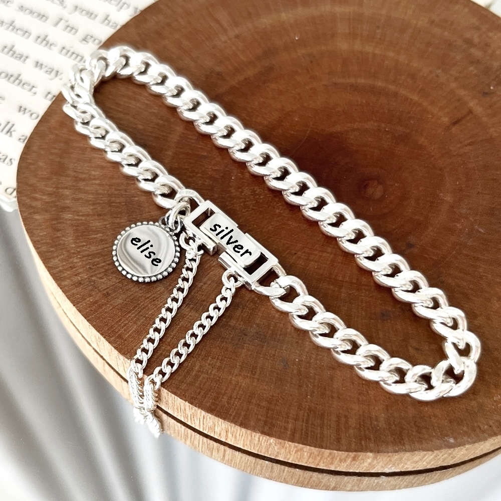 실버925 코인 유니크 커플 우정 실버유광 체인 각인은팔찌 은발찌 | 엘리제실버