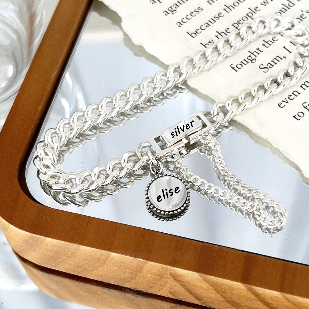 실버925 코인 유니크 커플 우정 실버유광 체인 각인은팔찌 은발찌 | 엘리제실버