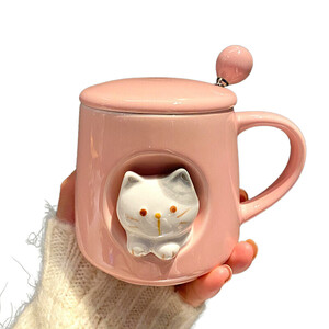 빼꼼 고양이 냥이 뚜껑 입체 머그컵 커버 스푼 머그잔 커피잔 물컵 홈카페 3colors