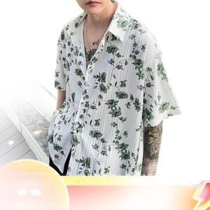남성 하와이 셔츠 여름 얇은 꽃 무늬 남녀 하와이안 느슨한 캐주얼 프린트 러피안 트렌디 한 브랜드 트렌드 잘 생긴