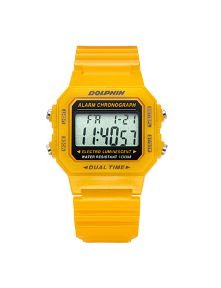 돌핀 8090 네온 디지털 손목시계 옐로우