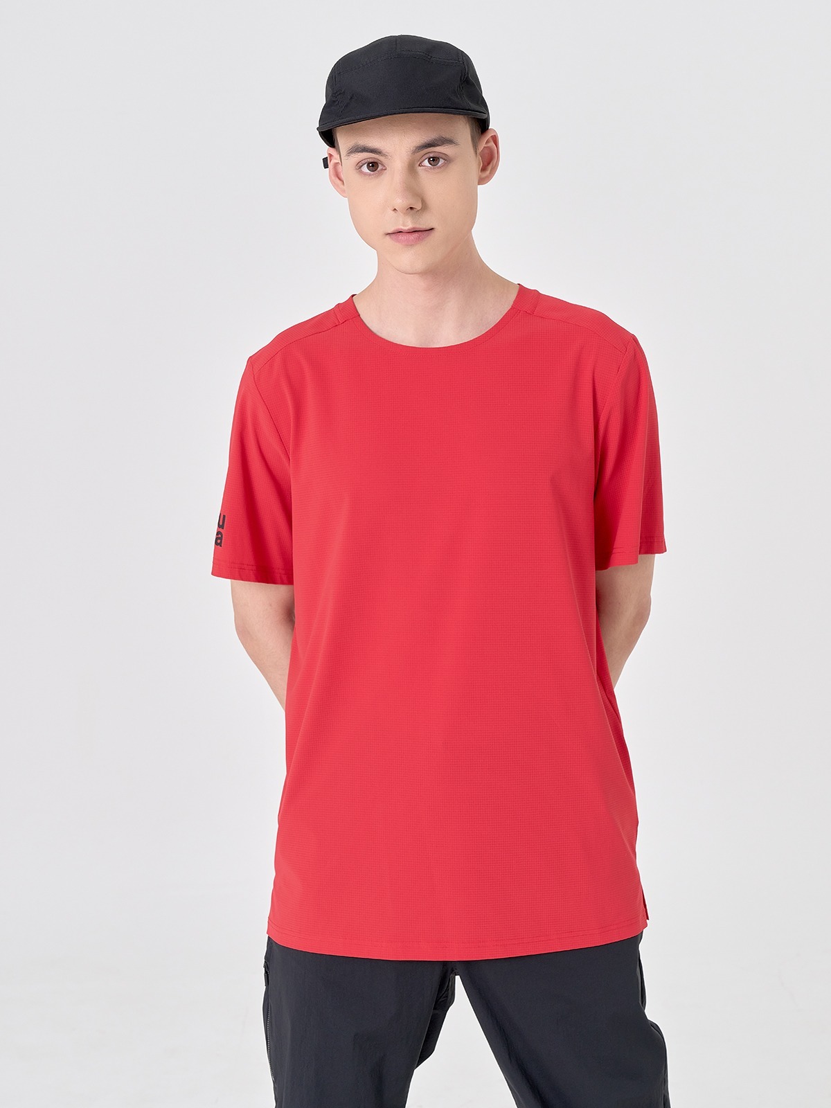 메쉬 우븐 반팔 티셔츠 RED