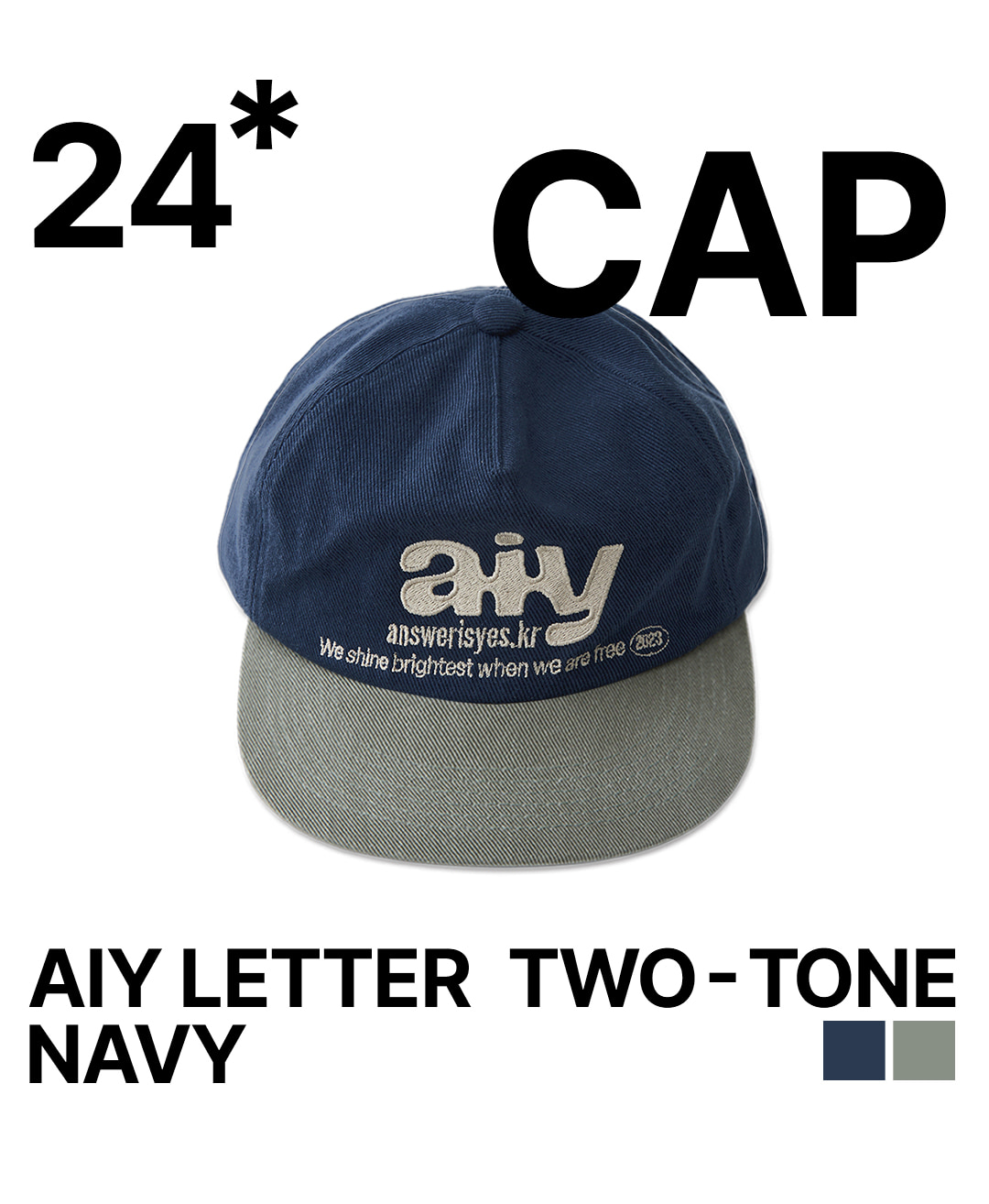 ★Wai Kei★ MAY I BE HAPPY Man to Man Navy YKBE01TS07-2 aiy letter two-tone Cap Navy - answerisyes