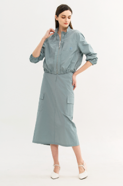 Flap Pocket Maxi Semi A-Line Skirt