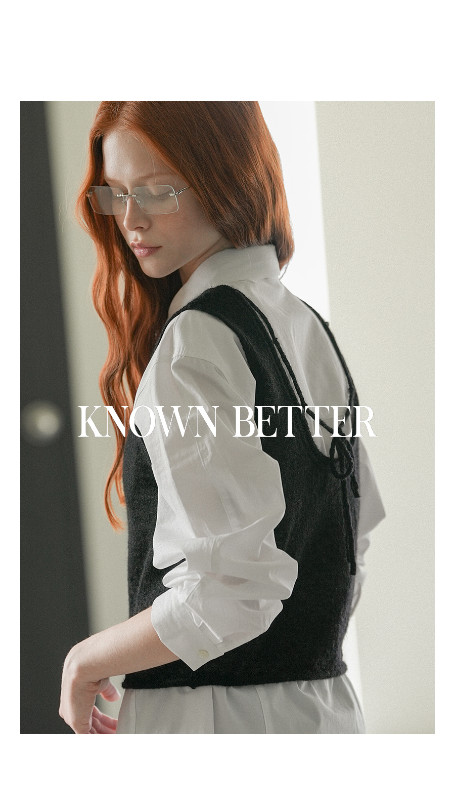 U-neck back ribbon knit vest_Black 상세 이미지 1
