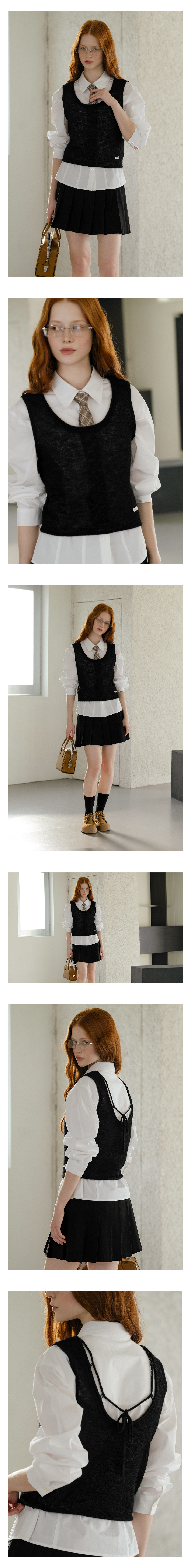 U-neck back ribbon knit vest_Black 상세 이미지 4