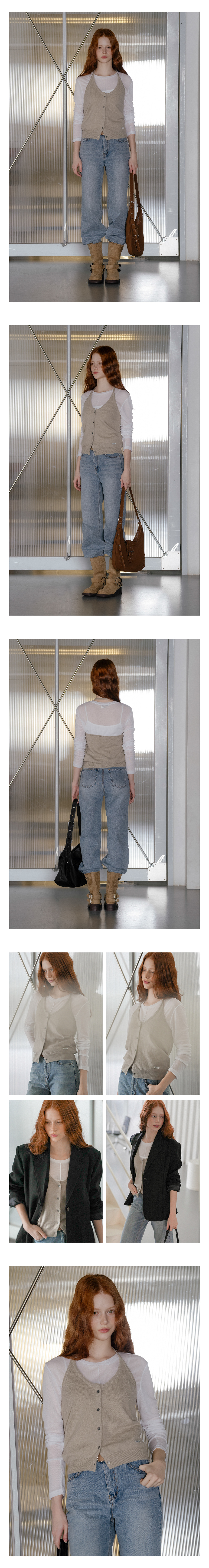 Daily wool blended halter knit vest_Light khaki 상세 이미지 3