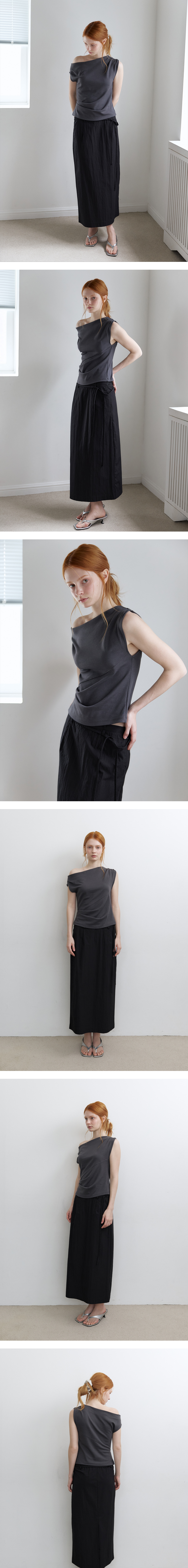 One shoulder drape top [KNSS09TS05]_Charcoal | ファッション通販 