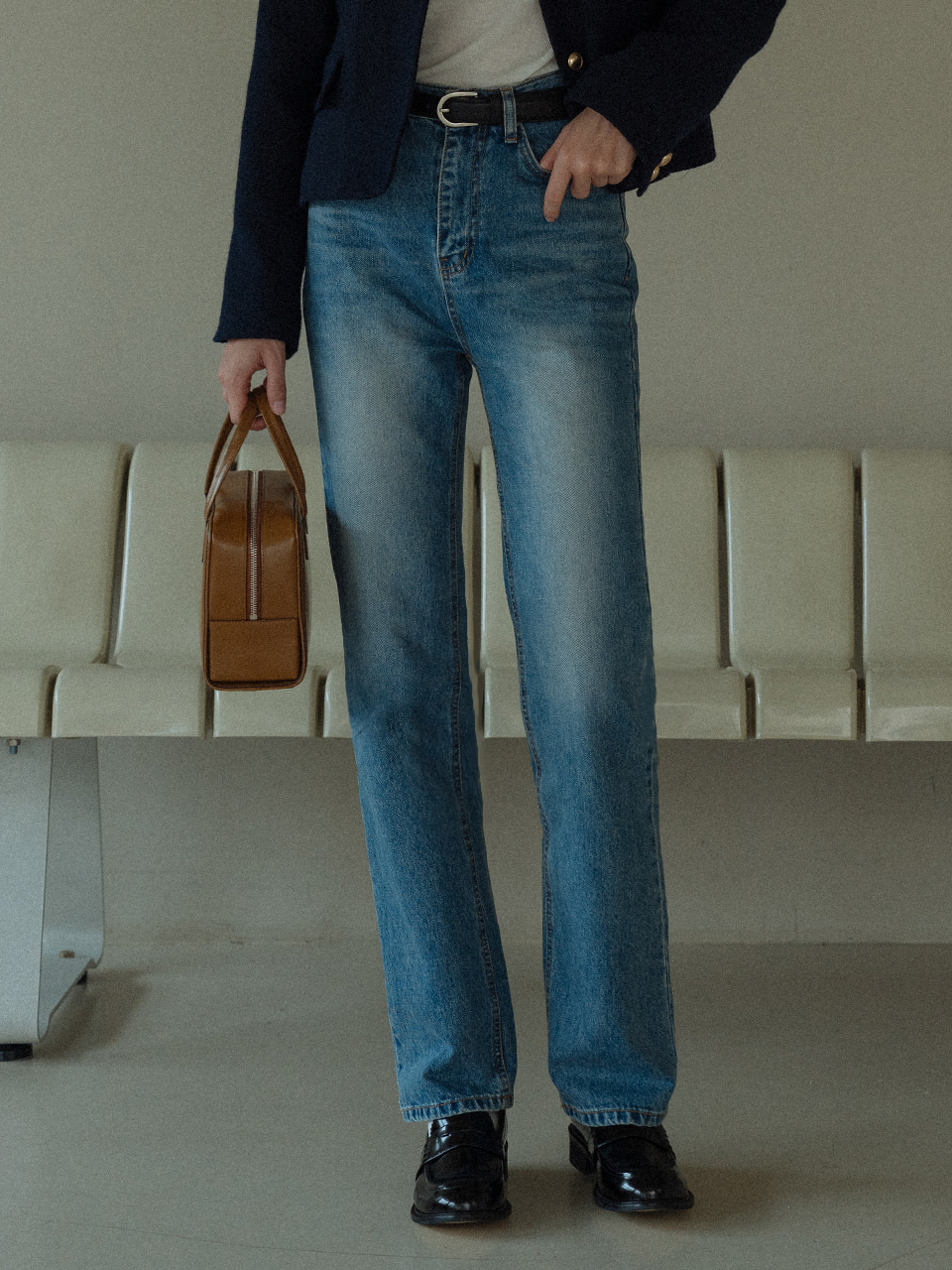 Hand embroidered straight fit denim pants