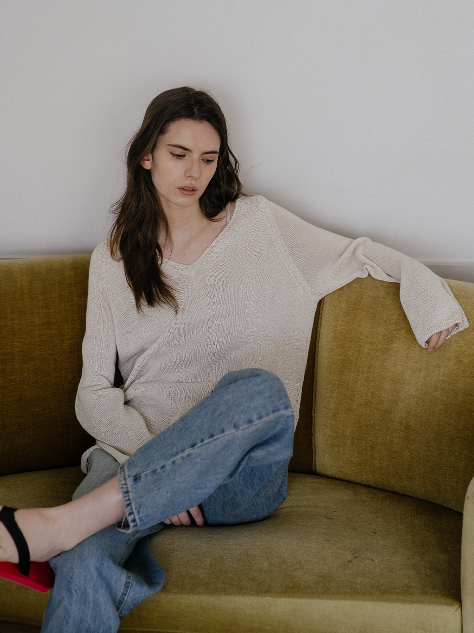 Paper v-neck knit [KNSS10KN01]_Cream beige