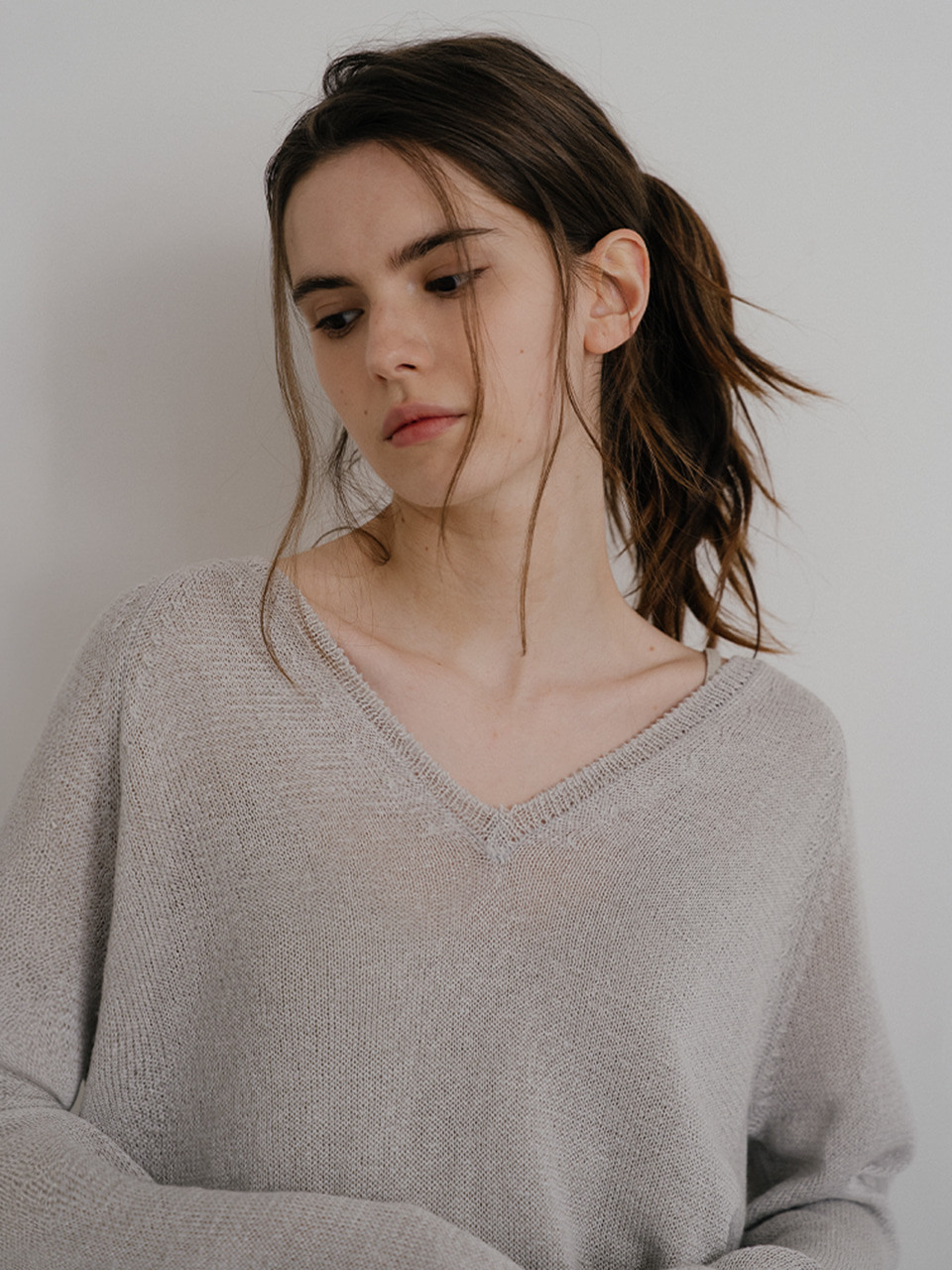 Paper v-neck knit [KNSS10KN03]_Light gray