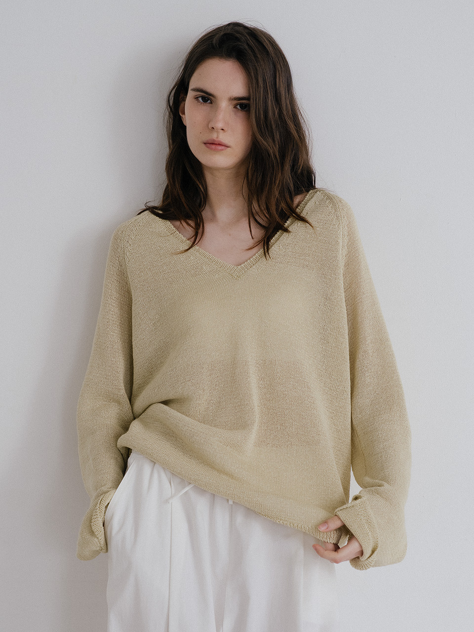 Paper v-neck knit [KNSS10KN02]_Lime
