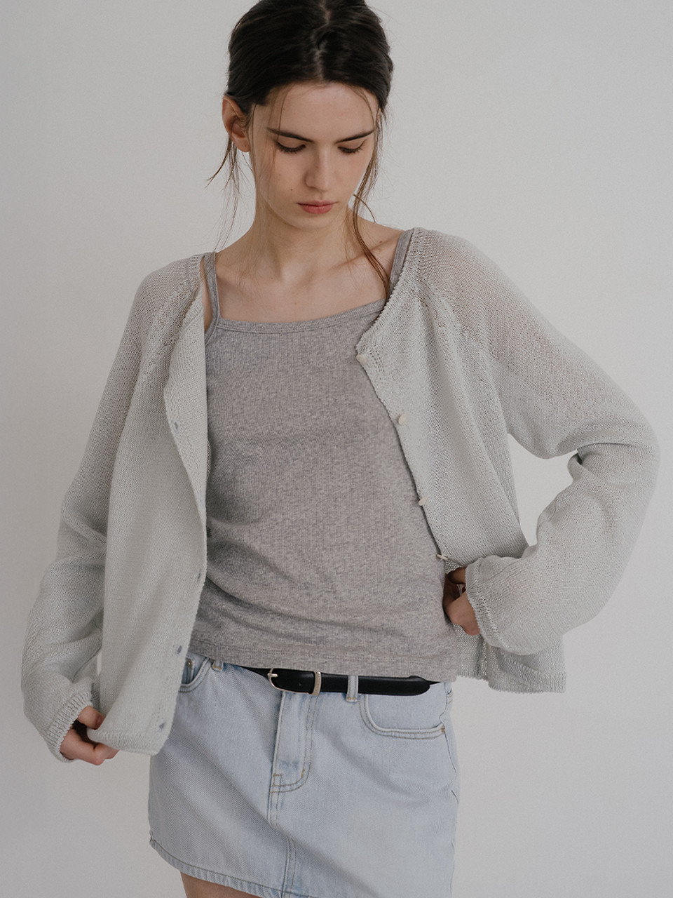 Paper knit cardigan [KNSS10CD03]_Sky blue