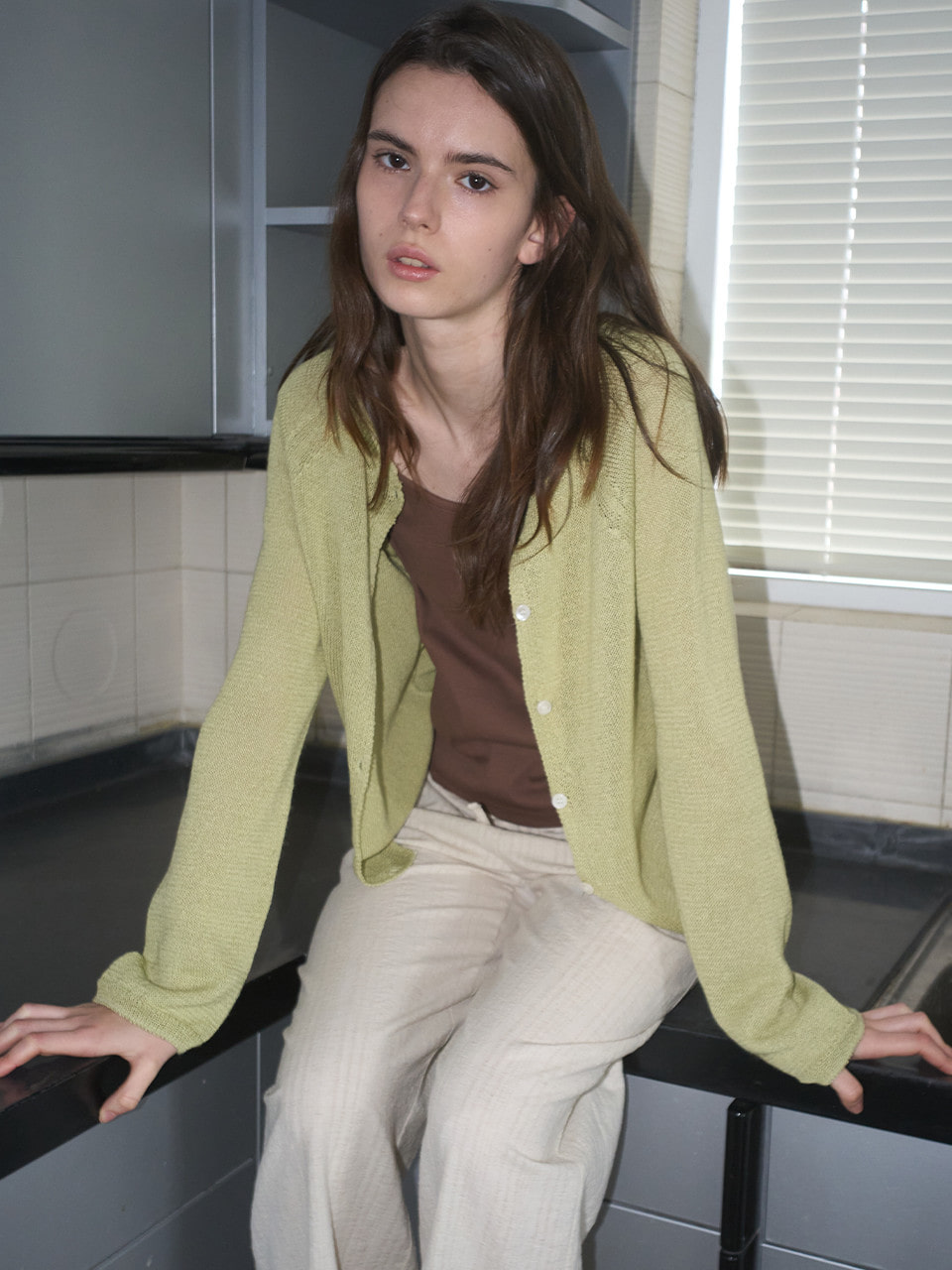 Paper knit cardigan [KNSS10CD02]_Olive
