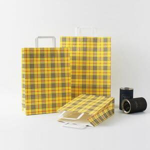 블레스팩 노랑체크 무늬 종이쇼핑백100매 310x125x420 대