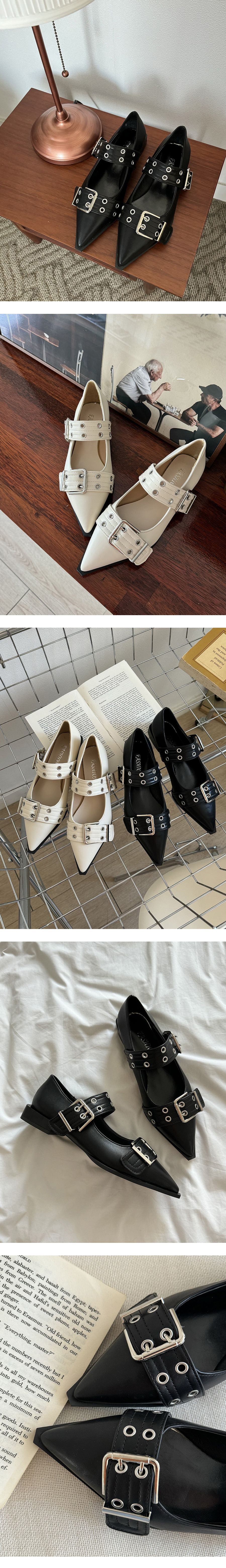 ポインテッドトゥダブルバックルフラットシューズ | ファッション通販