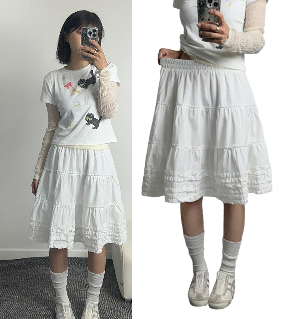 インナースカート付き]フリルティアードミディ丈スカート