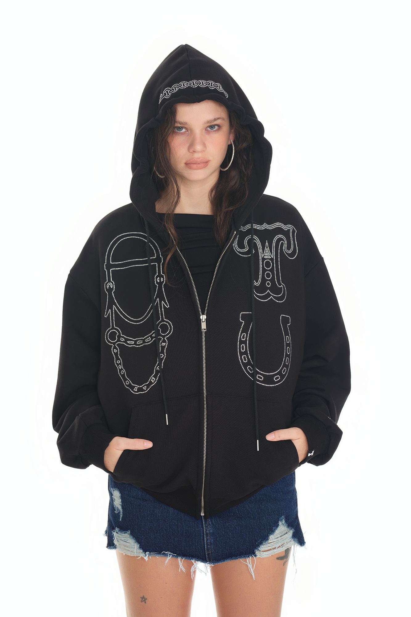 Manière De Voir Kevin embossed-logo zip-up Hoodie | Black | UK