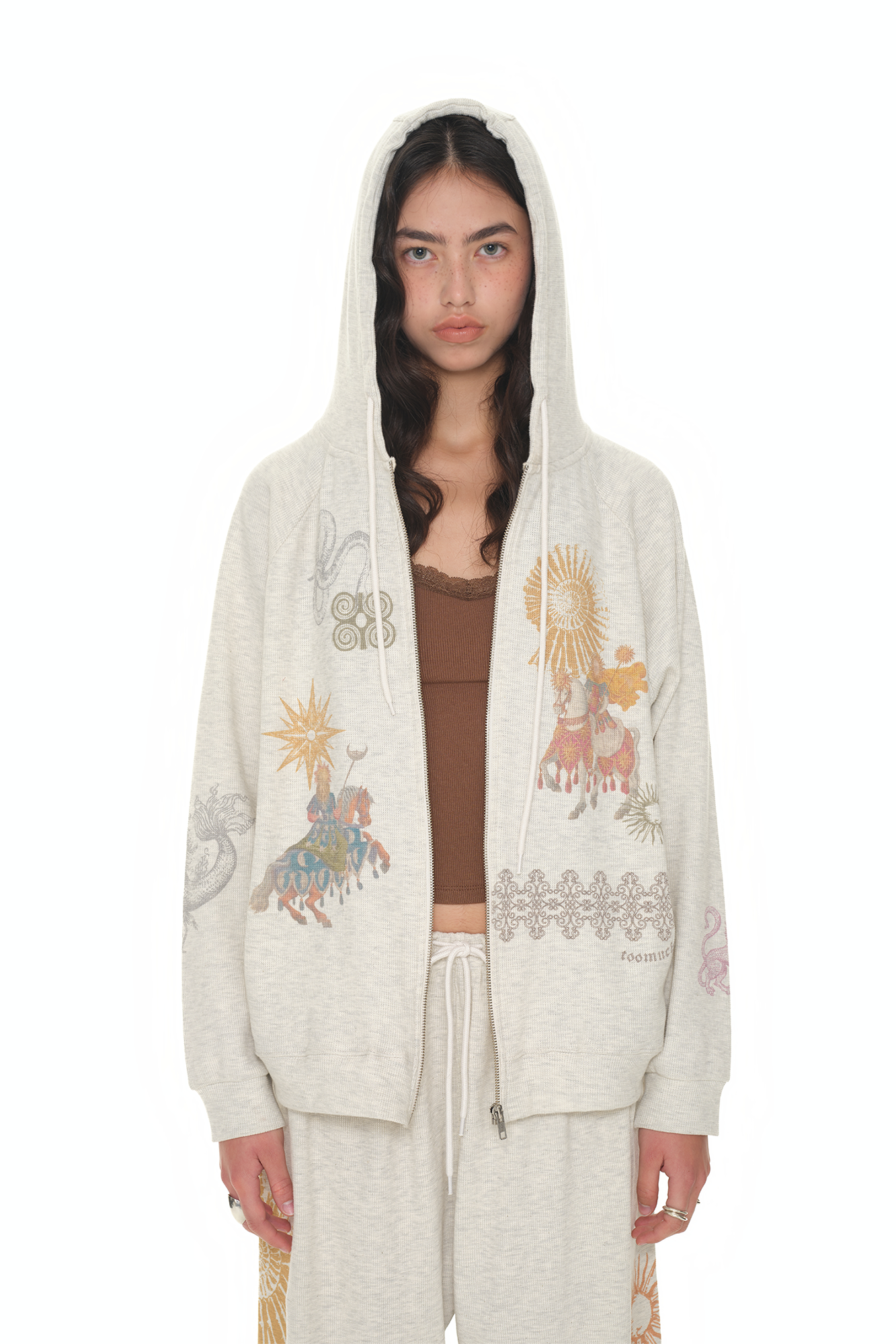 トップス TOOMUCHTAX PRINTED WAFFLE ZIP-UP HOODIE PRINTED WAFFLE ZIP-UP HOODIE (IVORY) - toomuchtax