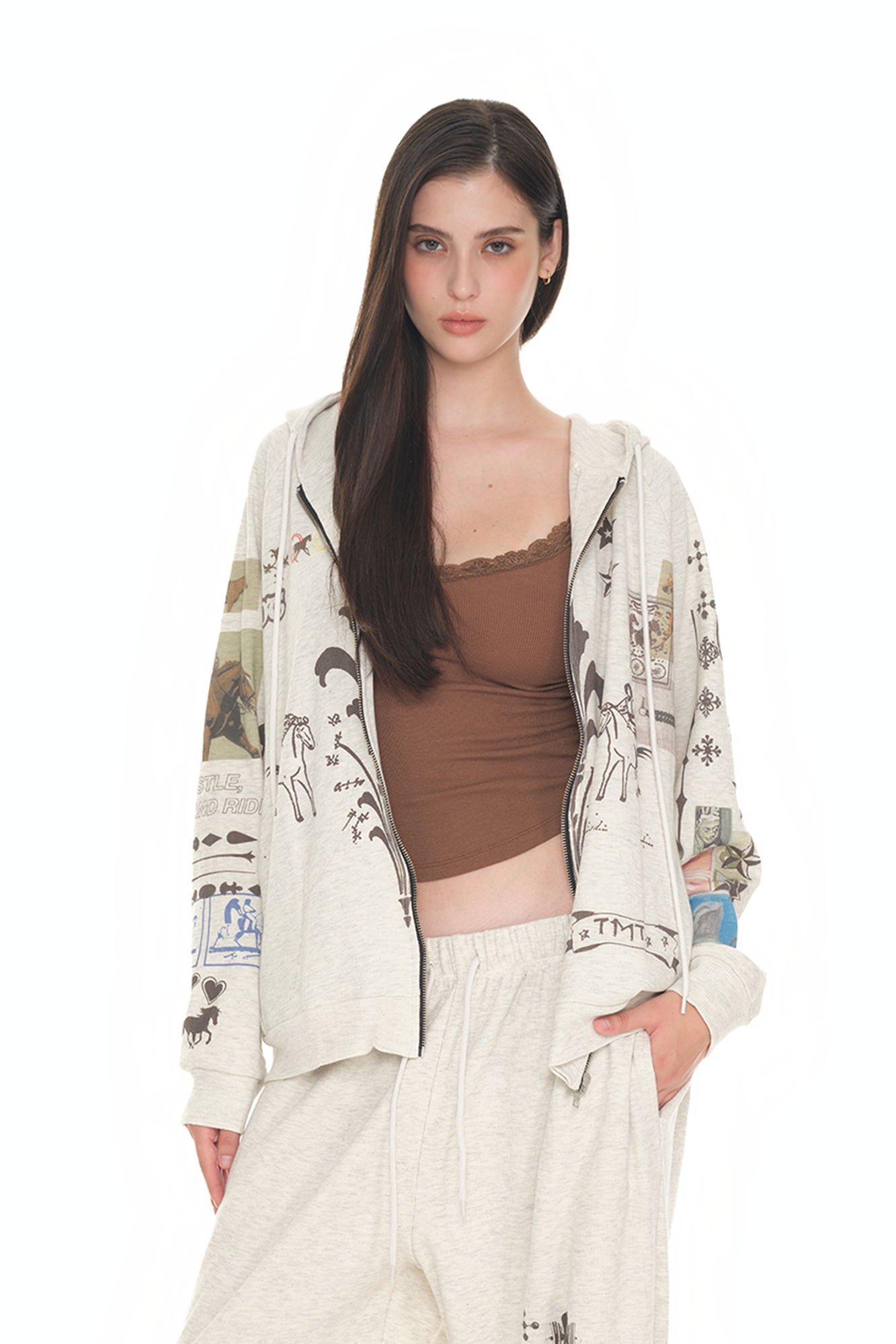 トップス TOOMUCHTAX PRINTED WAFFLE ZIP-UP HOODIE PRINTED WAFFLE ZIP-UP HOODIE (IVORY) - toomuchtax