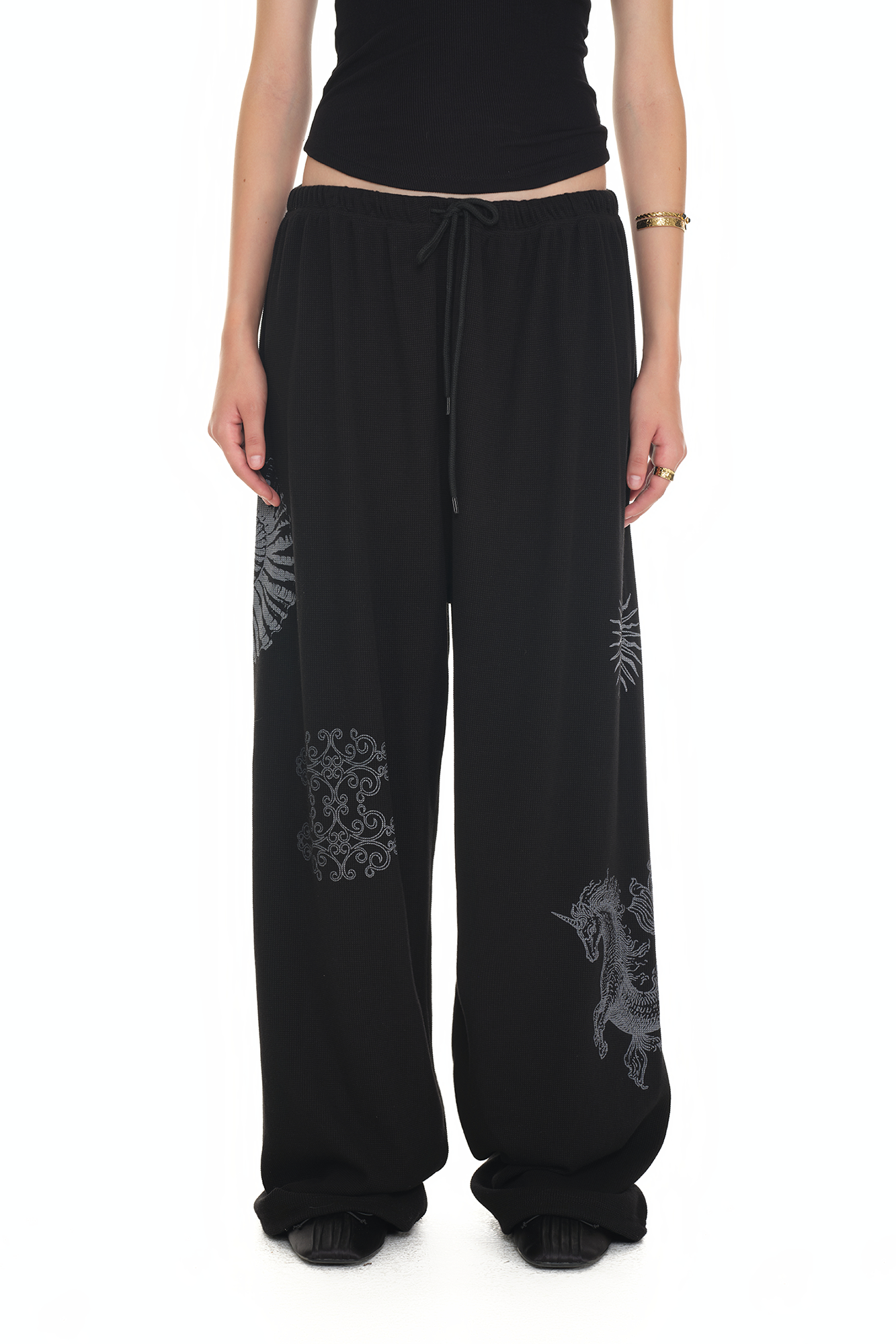TAROT 02 WAFFLE PANTS (BLACK) - toomuchtax