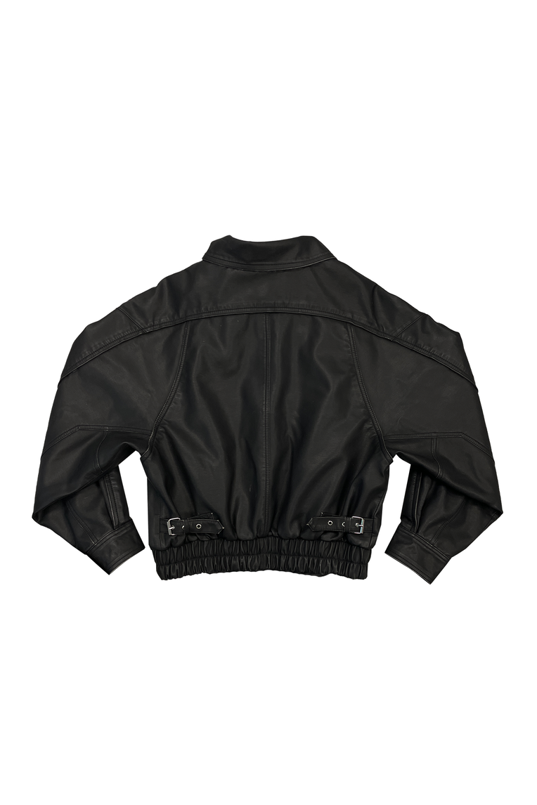 Faux Leather Jacket Washed Black Toomuchtax