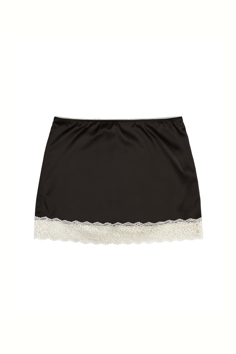 LACE SATIN MINI SKIRT (BROWN) - Toomuchtax