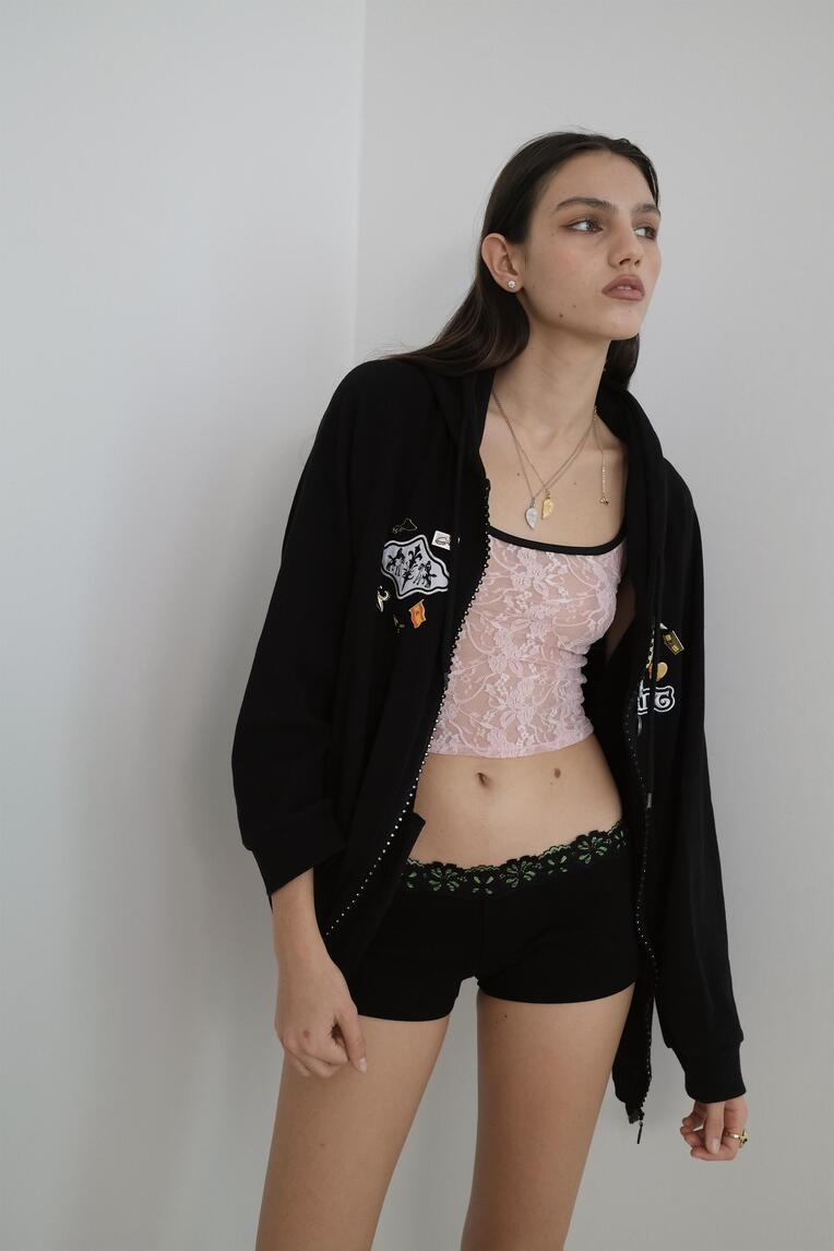 【toomuchtax】LACE RIBBED MICRO SHORTS LACE RIBBED MICRO SHORTS (BLACK) - TOOMUCHTAX