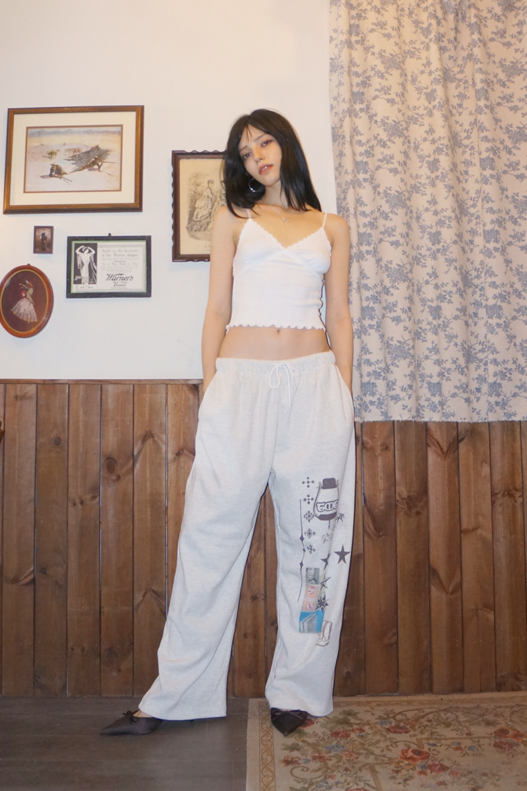 PRINTED WAFFLE PANTS (IVORY) - toomuchtax