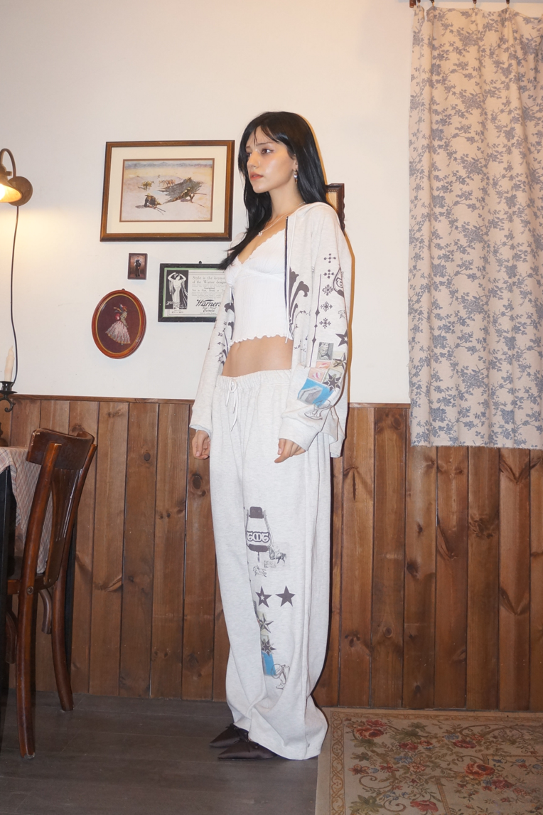 PRINTED WAFFLE PANTS (IVORY) - toomuchtax