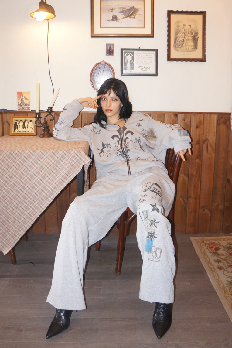 【韓国toomuchtax トゥーマッチタックス】PRINTED WAFFLE PANTS PRINTED WAFFLE PANTS (GREY) - toomuchtax