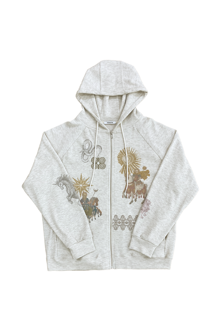 【韓国 toomuchtax】PRINTED WAFFLE ZIP-UP HOODIE PRINTED WAFFLE ZIP-UP HOODIE (IVORY) - toomuchtax