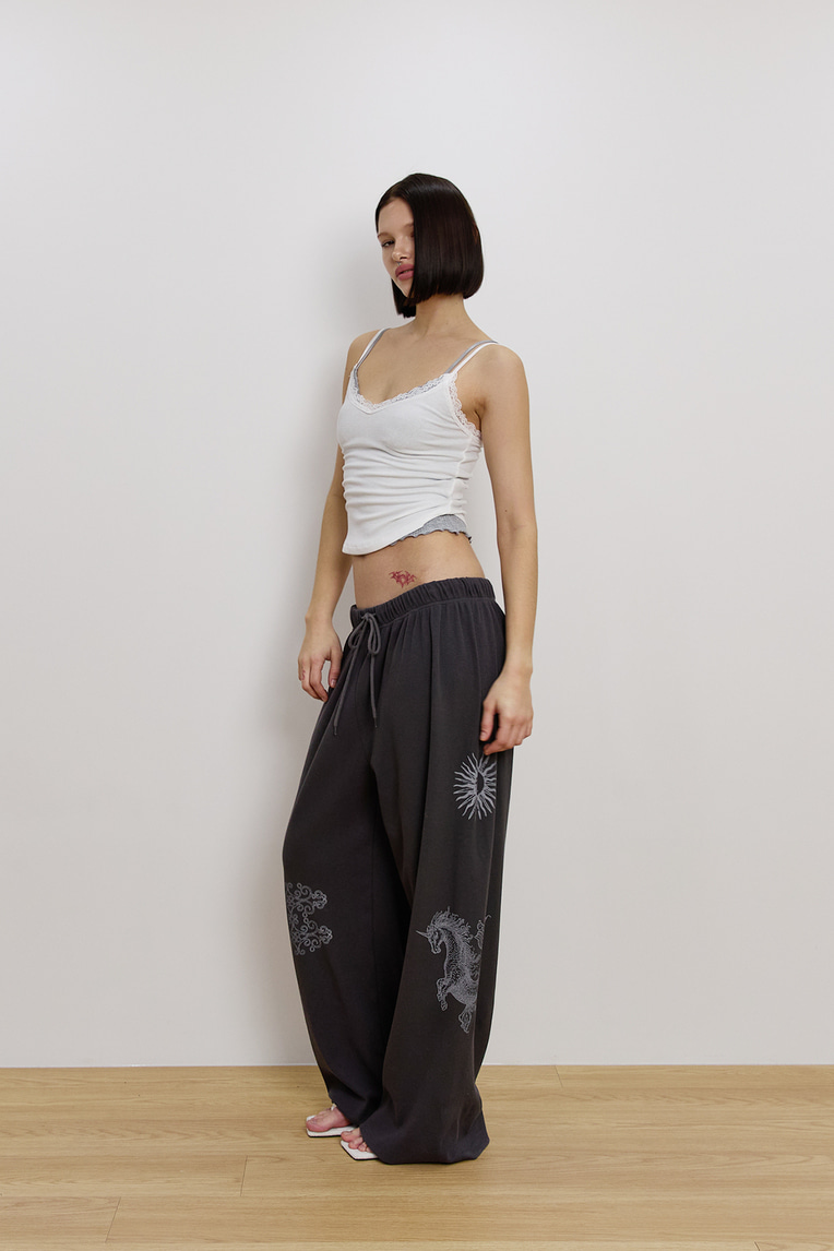 [TOOMUCHTAX] / ☆ PRINTED WAFFLE PANTS / GREY PRINTED WAFFLE PANTS (GREY) - toomuchtax