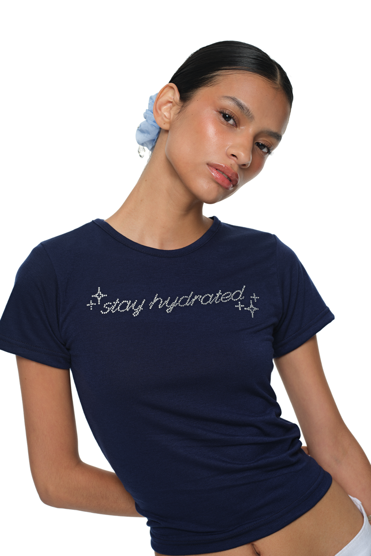 ★ TOOMUCHTAX★ Hydrate Hotfix Baby T-Shirt Black T25SSTS79 HYDRATE HOTFIX BABY T-SHIRT (NAVY) - TOOMUCHTAX