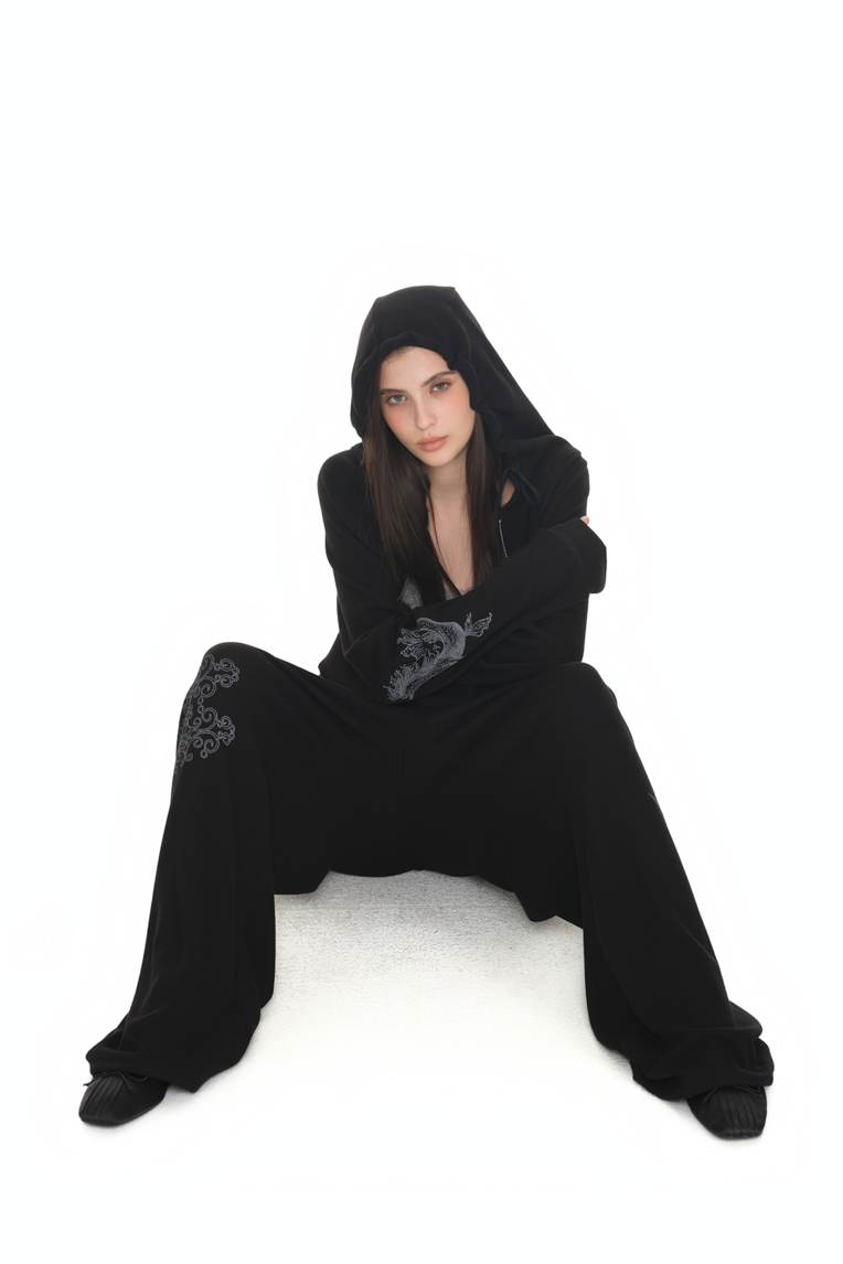 Tarot Waffle Zip-Up Hoodie Black | toomuchtax 투머치택스