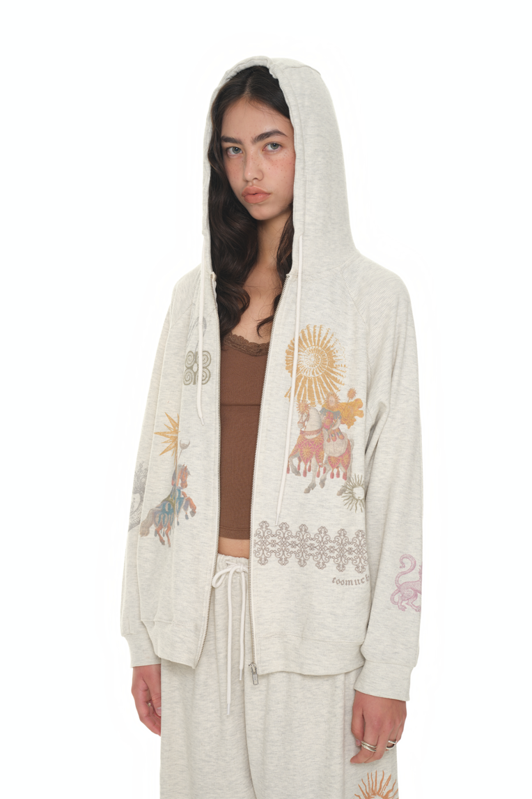Tarot Waffle Zip-Up Hoodie Ivory | toomuchtax 투머치택스