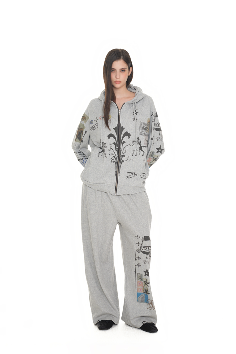 PRINTED WAFFLE PANTS (GREY) - toomuchtax