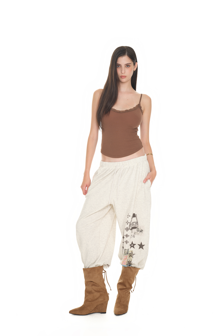 PRINTED WAFFLE PANTS (IVORY) - toomuchtax