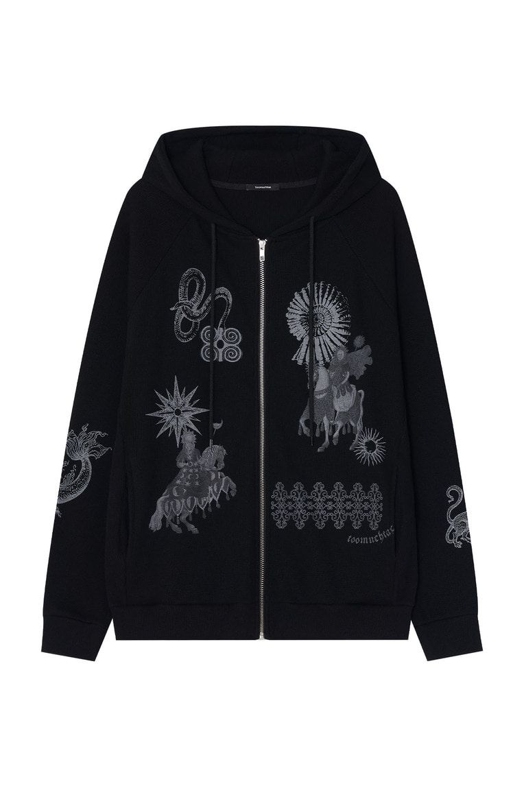 Tarot Waffle Zip-Up Hoodie Black | toomuchtax 투머치택스