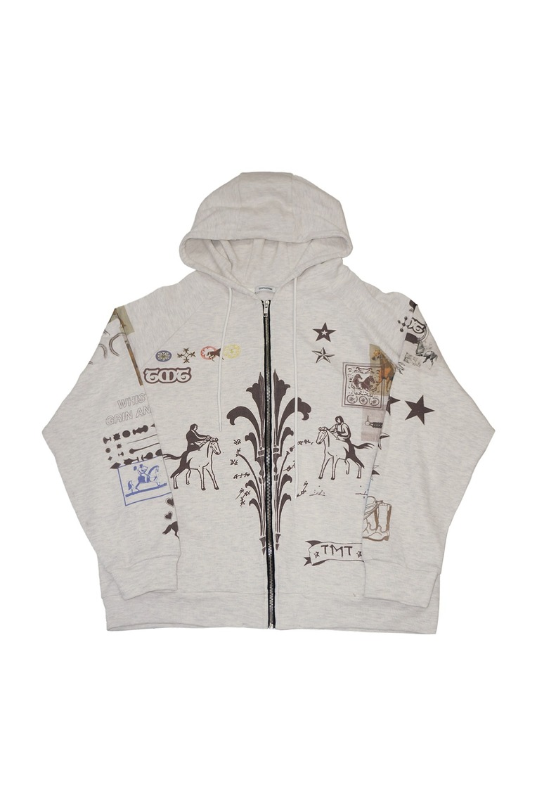 トップス TOOMUCHTAX PRINTED WAFFLE ZIP-UP HOODIE PRINTED WAFFLE ZIP-UP HOODIE (IVORY) - toomuchtax