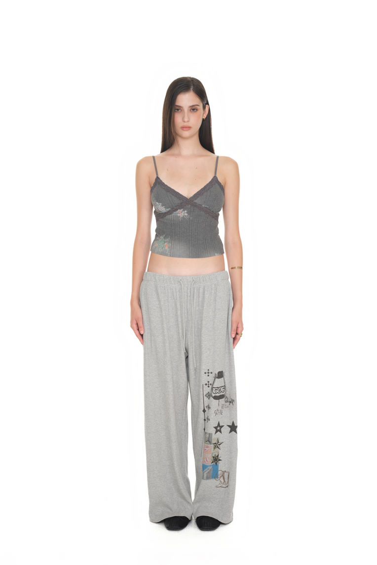 PRINTED WAFFLE PANTS (GREY) - toomuchtax PRINTED WAFFLE PANTS (GREY) - toomuchtax
