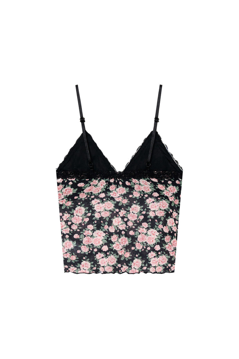 Floral 02 Lace Cami Top Black | toomuchtax 투머치택스