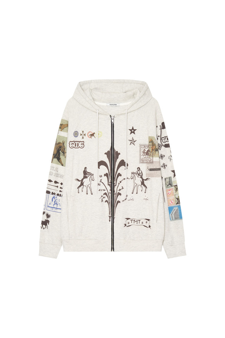 Printed Waffle Zip-Up Hoodie Ivory toomuchtax 투머치택스