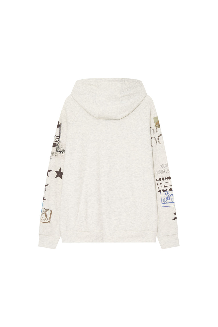 Printed Waffle Zip-Up Hoodie Ivory toomuchtax 투머치택스