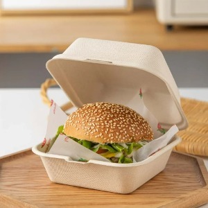 (50개) 펄프용기 친환경 일회용 종이도시락 햄버거 샐러드포장 일체형 / 뚜껑용기포크세트