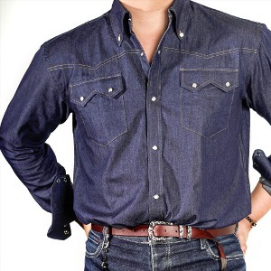 Rocky Dark Blue Chambray  Denim Western Bespoke Shirt for Men | 로키 진청남방 샴브레이 남자데님 웨스턴 맞춤셔츠