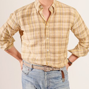 by kak Brown &amp; Ivory Engraved Initial Custom Hemp Linen Shirt for Summer | 바이각 브라운&amp;아이보리 이니셜각인 남자여름긴팔셔츠 마 린넨 커스텀셔츠